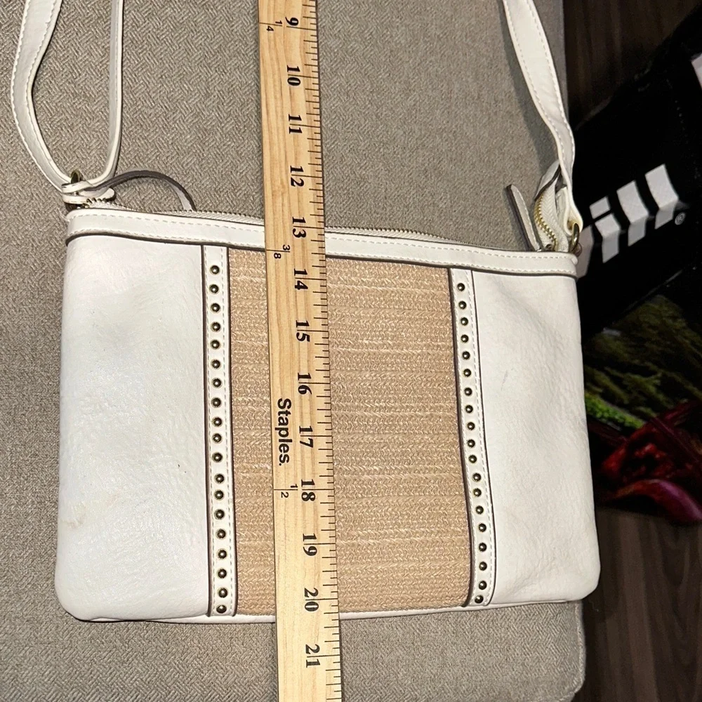 Nicole Miller Cream and Tan Crossbody Bag